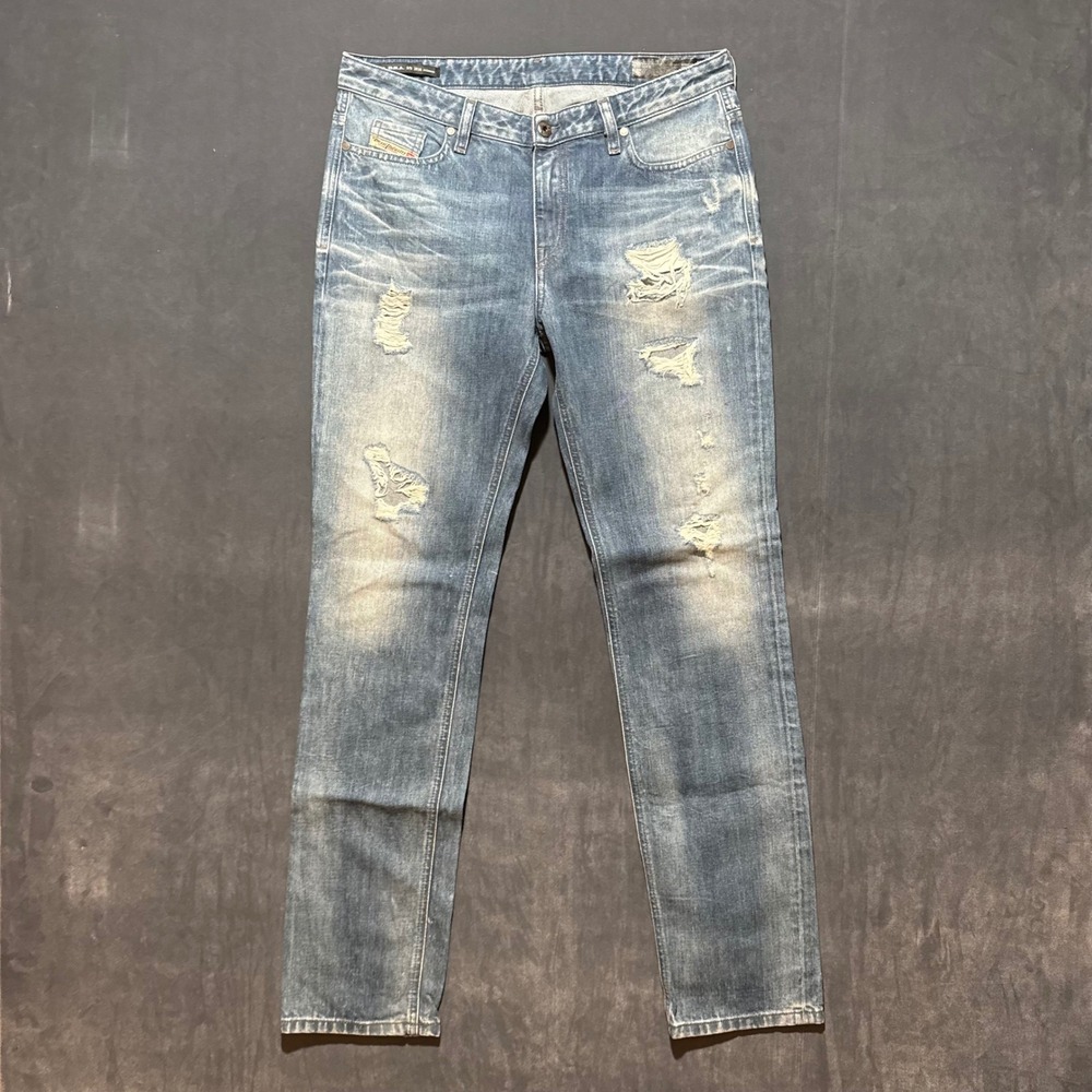 Diesel Rizzo Jeans Womens 29 Blue Distressed Slim Straight Low Waist 0848I